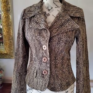 Vintage Y2K Doki-Geki Jacquard Cropped Blazer Black And Tan